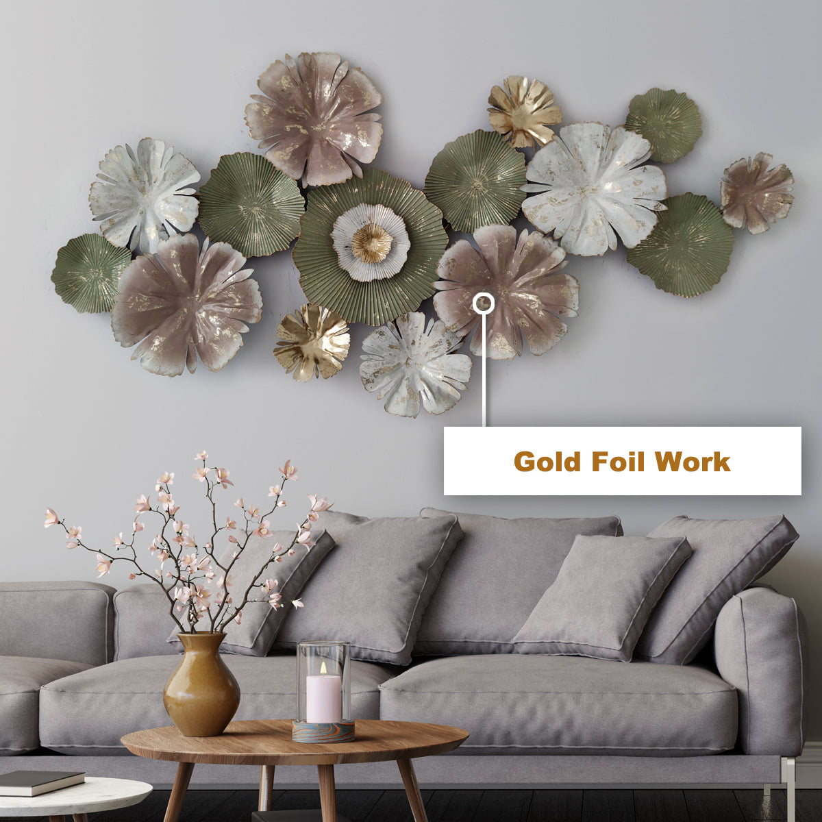 The Floral Ecstasy Metal Wall Art - Gold Foil Work