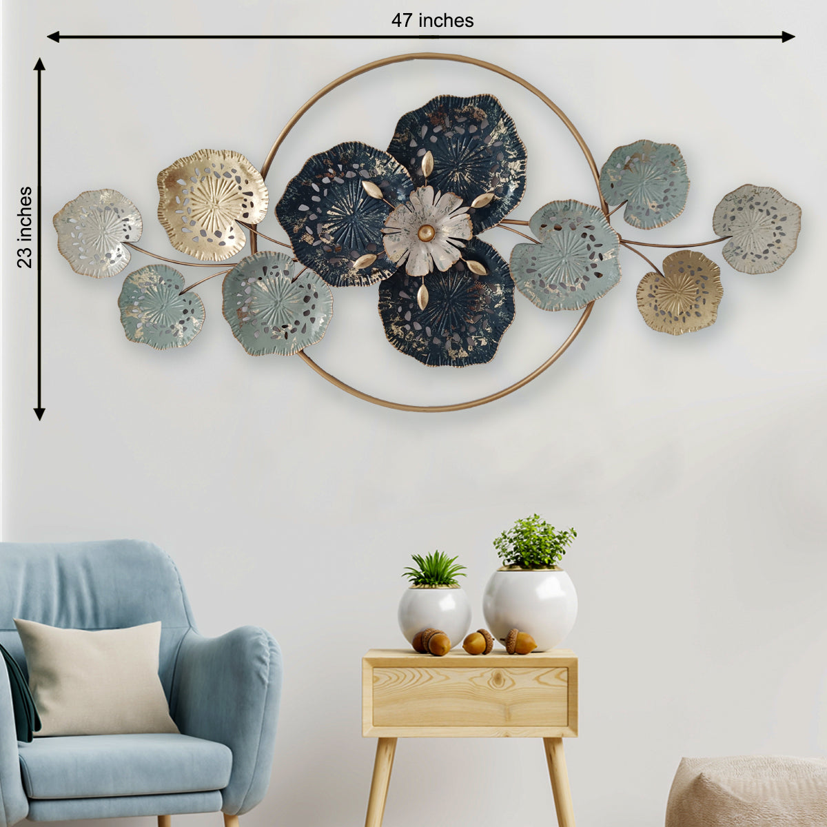 Manila Decorative Floral Bail Metal Wall Art - Gold Foil Work