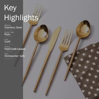 SET OF 5 CUTLERY SET FOR DINING TABLE KITCHEN , SPOON FORK SET(Gold) Stainless Steel Cutlery Set (Pack of 5)