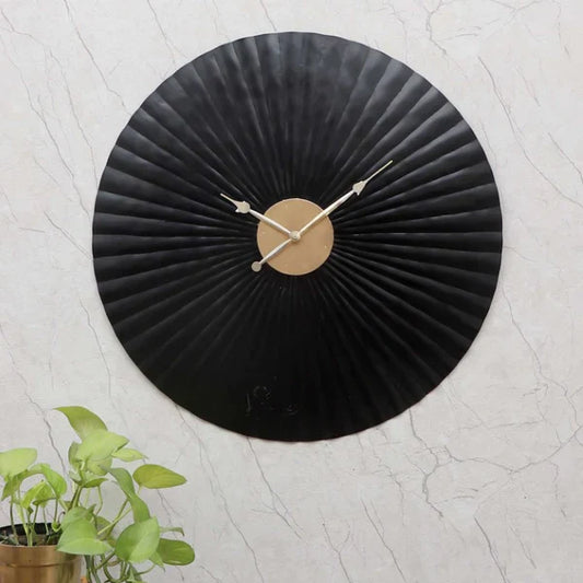 Pleated Black & Gold Designer Wall Clock