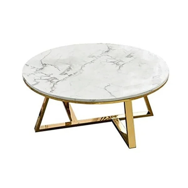 Classic White Hamilton Marble Round Coffee Table Set of 2