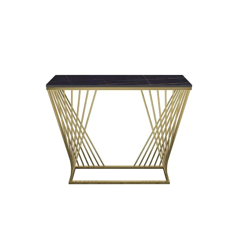 Trapezoid Design Console Table with Golden Metal Finish