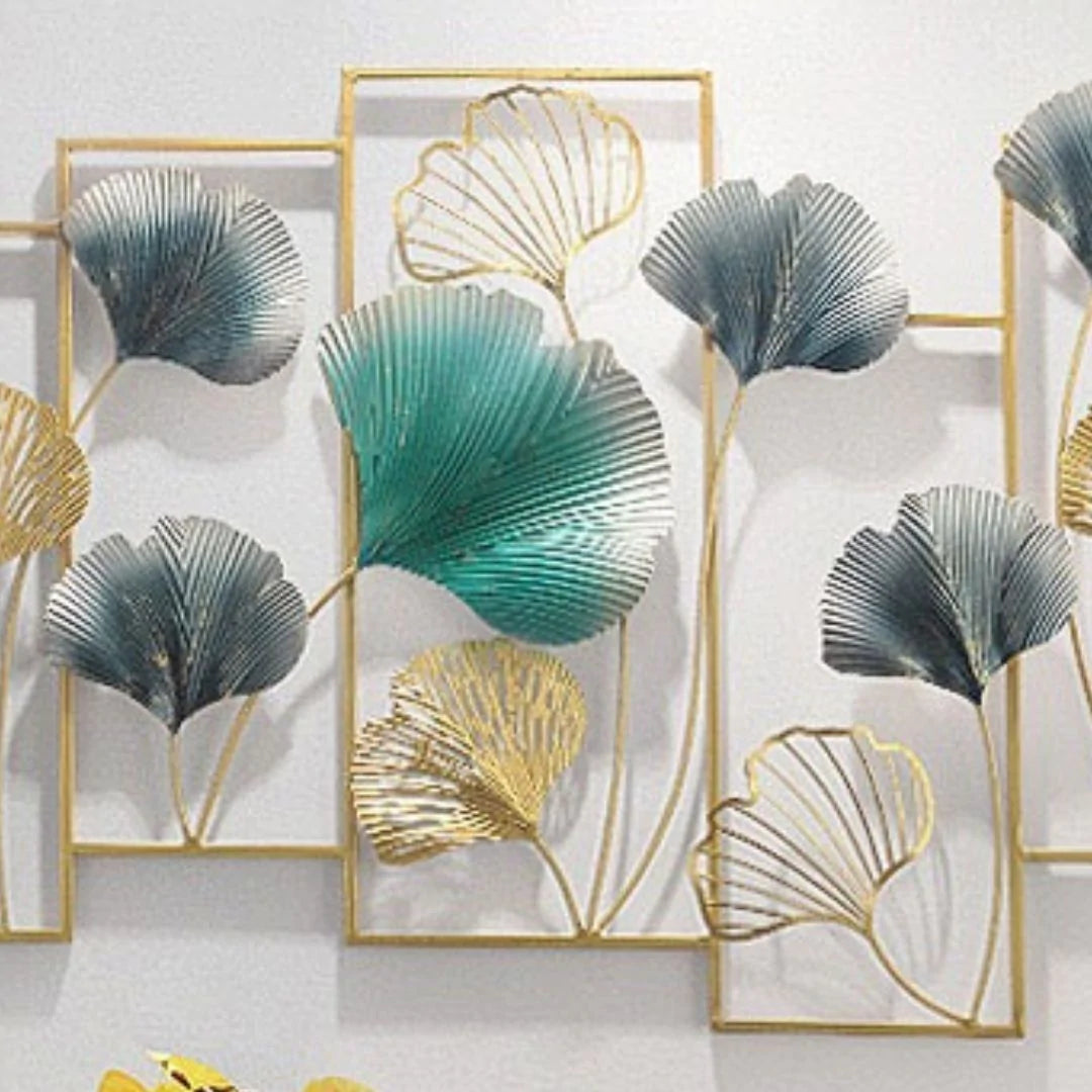 Galloy 7 Adjoining Framed Metallic Leaves Wall Art (48 x 21 Inches)