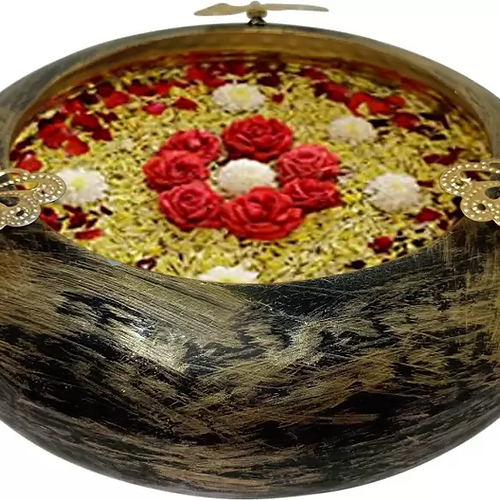 Galloy Tyre Shape Urli Hammered Bowl with 3 Butterfly on top of each Urli