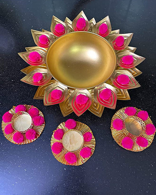 Galloy Golden Sun Flower Pattern Decorative Bowl/ Metal Urli