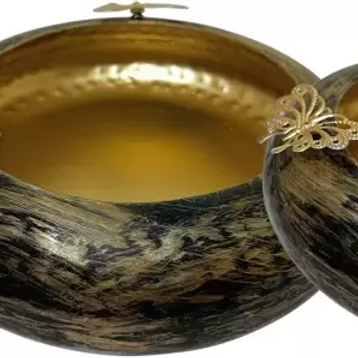 Galloy Tyre Shape Urli Hammered Bowl with 3 Butterfly on top of each Urli