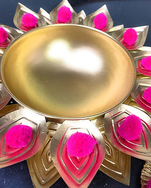 Galloy Golden Sun Flower Pattern Decorative Bowl/ Metal Urli