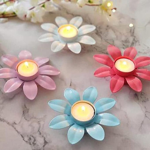 Galloy ron Metal Beautiful Flower Shaped Candle Diya Holder Keeper Stand Festiva