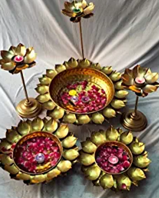 Galloy Novelties Peacock Designer Decorative Urli with Embossed Candle Stand