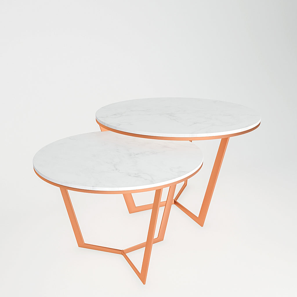 Metallic Nesting Center Tables of Copper Luxe Base Set of 2