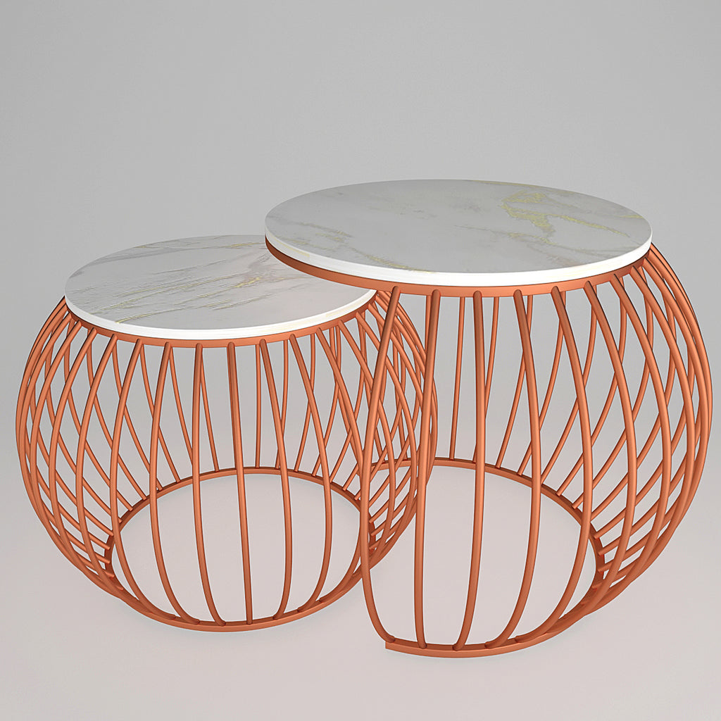 Ornate Round Copper Coffee Table Set of 2