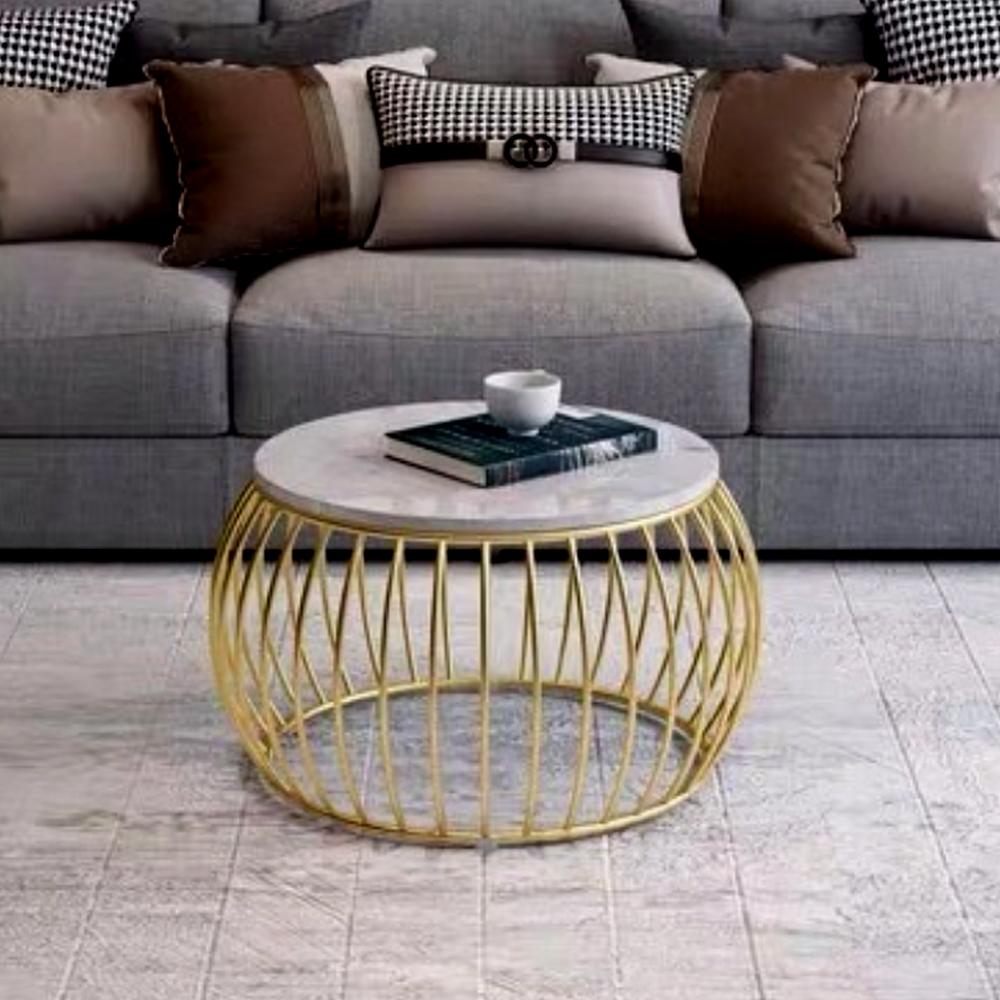 Ornate Rounded Metallic Marble Nested Coffee Table Set of 2