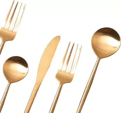 SET OF 5 CUTLERY SET FOR DINING TABLE KITCHEN , SPOON FORK SET(Gold) Stainless Steel Cutlery Set  (Pack of 5)