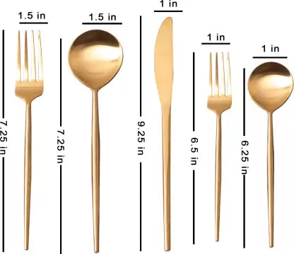 SET OF 5 CUTLERY SET FOR DINING TABLE KITCHEN , SPOON FORK SET(Gold) Stainless Steel Cutlery Set  (Pack of 5)