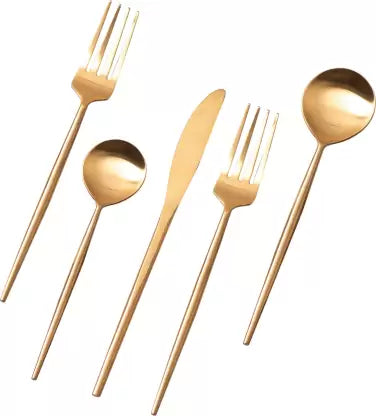 SET OF 5 CUTLERY SET FOR DINING TABLE KITCHEN , SPOON FORK SET(Gold) Stainless Steel Cutlery Set  (Pack of 5)
