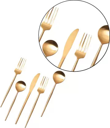 SET OF 5 CUTLERY SET FOR DINING TABLE KITCHEN , SPOON FORK SET(Gold) Stainless Steel Cutlery Set  (Pack of 5)