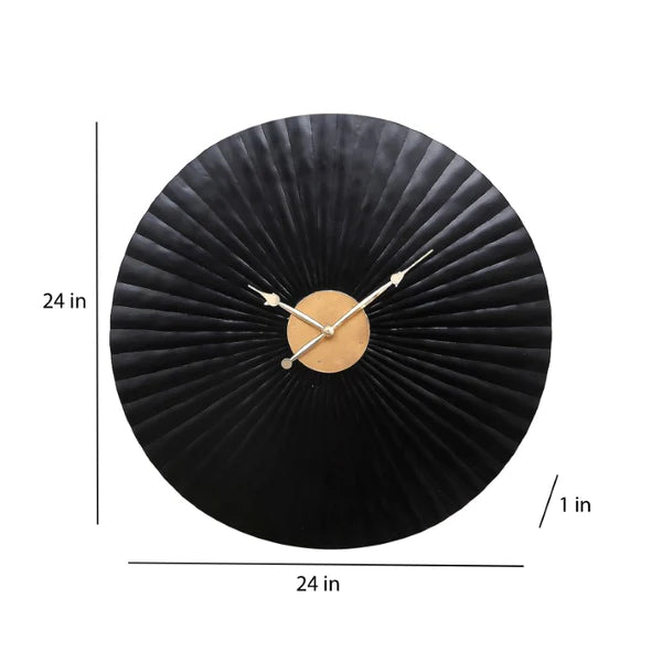 Pleated Black & Gold Designer Wall Clock