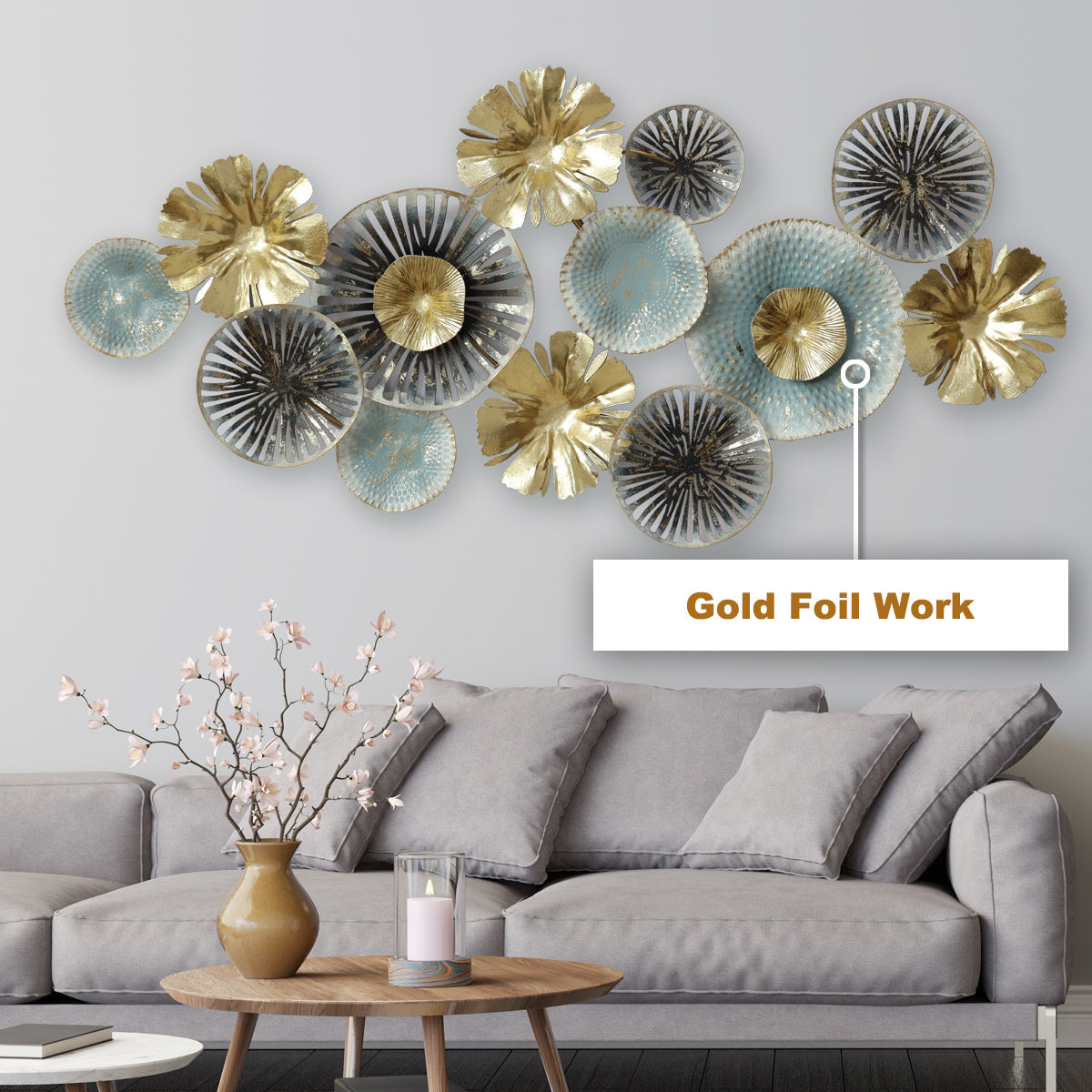 Mai Contemporary Styled Metal Wall Art - Gold Foil Work