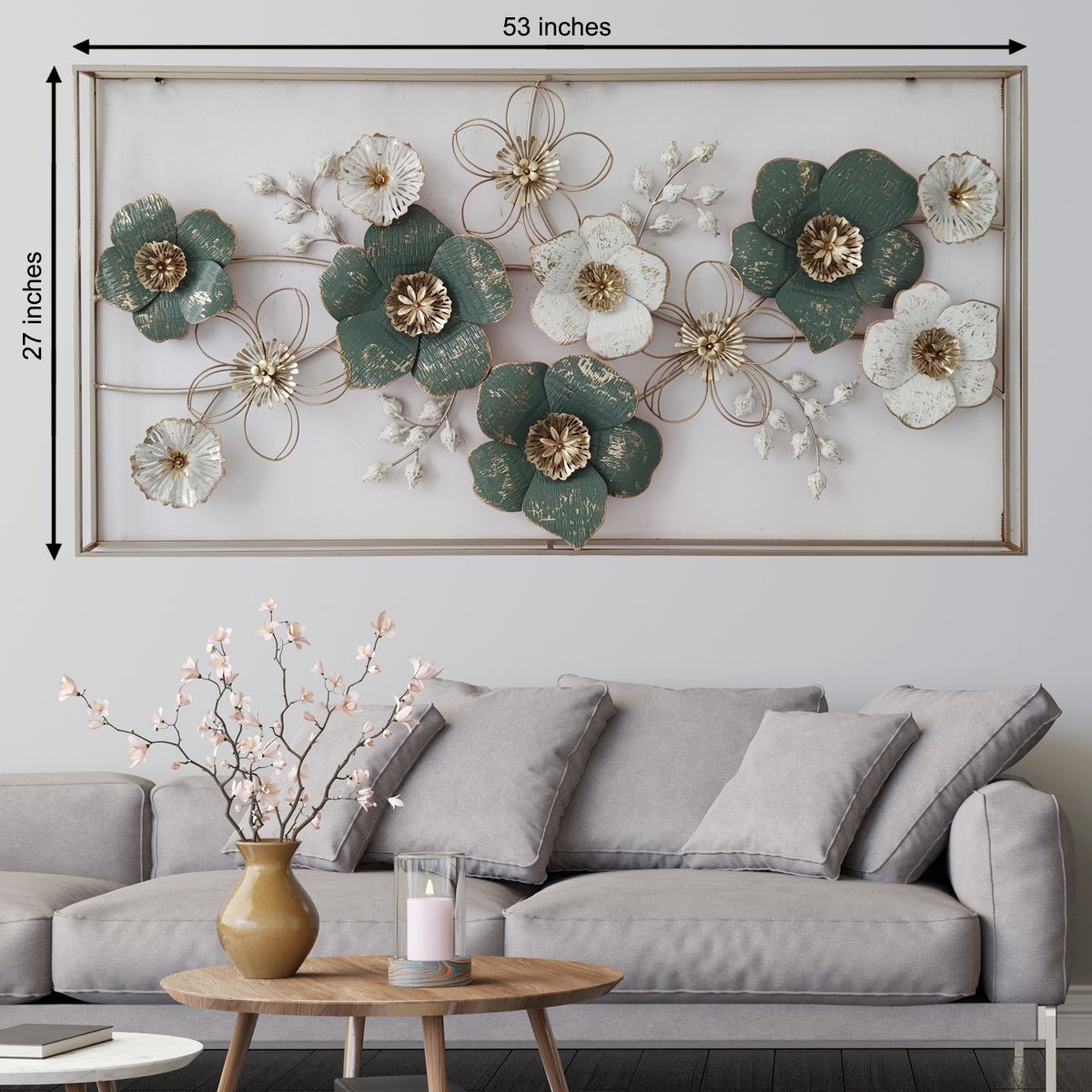 Seville luscious Ivory & Gold florals Metal Wall - Gold Foil Work