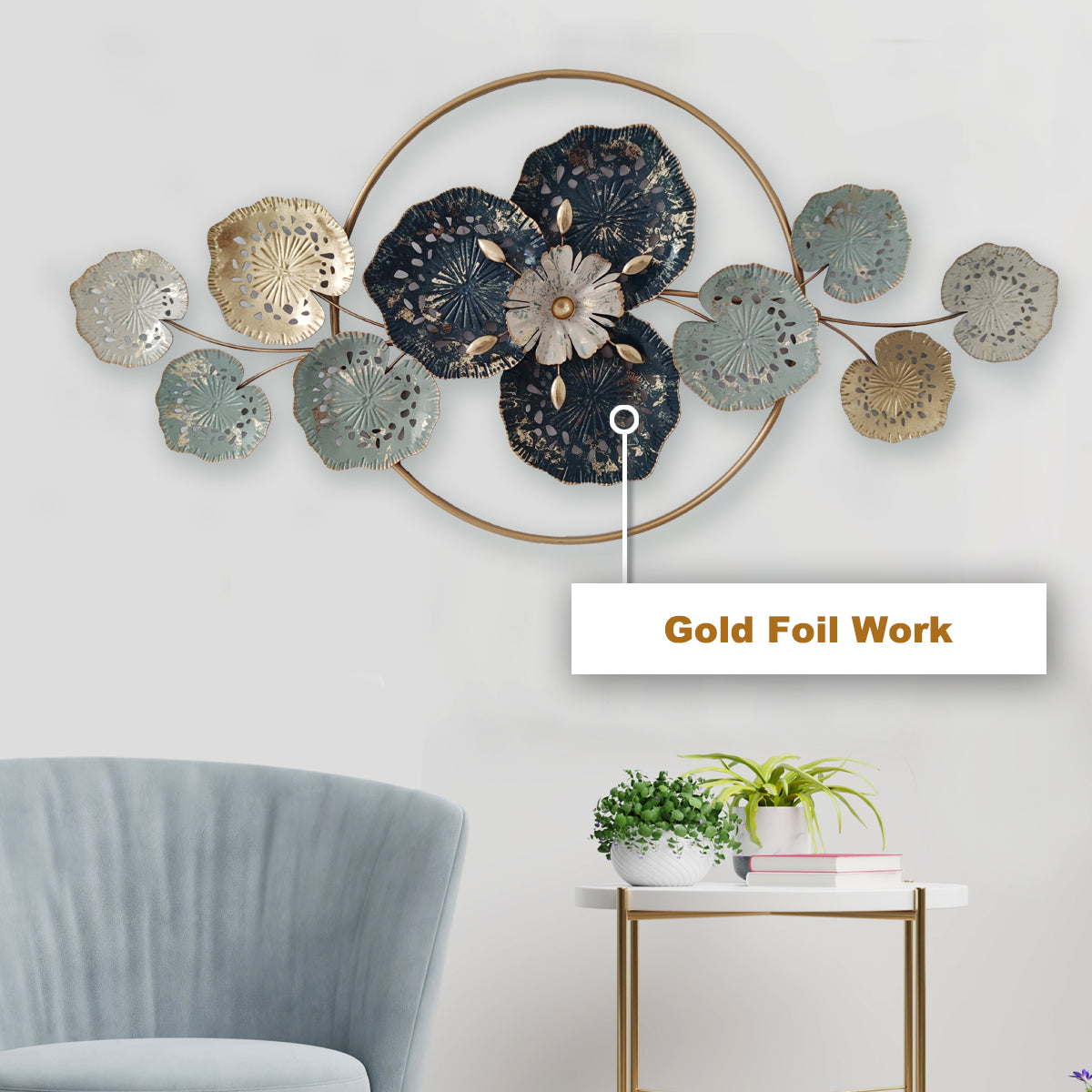 Manila Decorative Floral Bail Metal Wall Art - Gold Foil Work