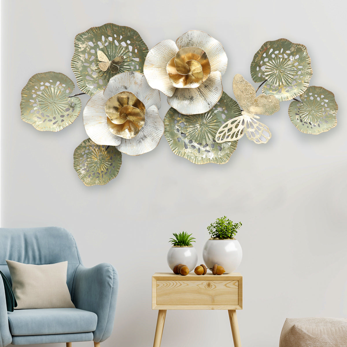 Idyllic Floral Fantasy Metal Wall Art Panel - Gold Foil Work