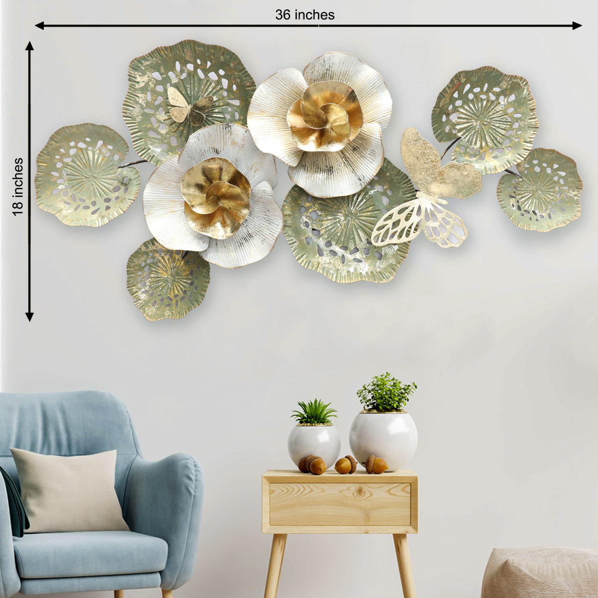 Idyllic Floral Fantasy Metal Wall Art Panel - Gold Foil Work