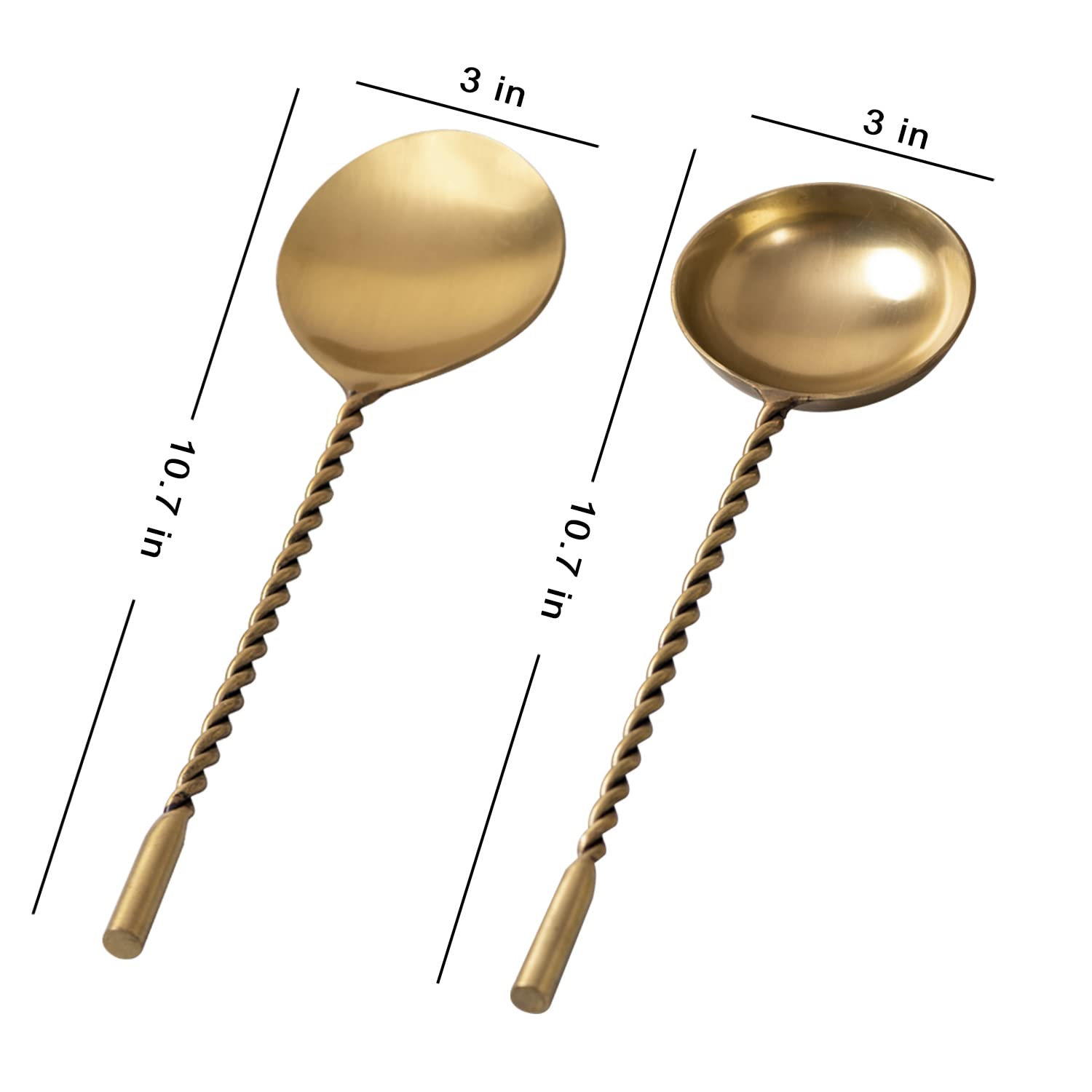 Serving Spoon Set with Long Designer Handle Set of 2 for Dining Table/Kitchen | Dinner Serving Spoon Shiny Stainless Steel -Daily Home, Party or Restaurant Use(Gold)