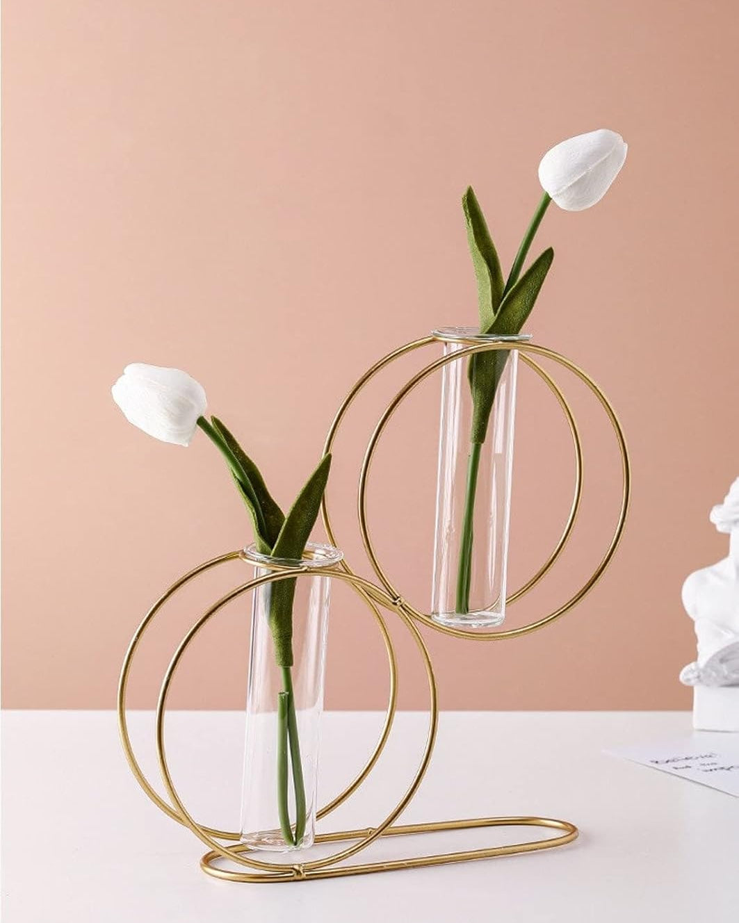 Double Round Metal Wire Glass Tube Vase