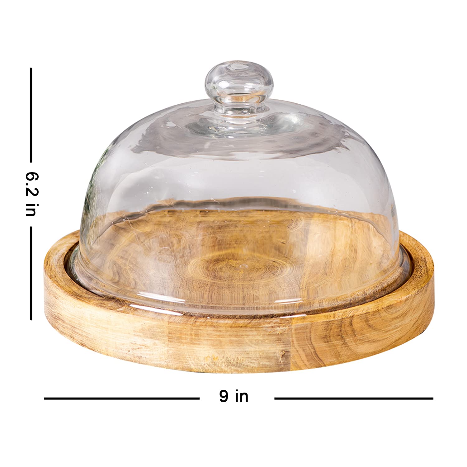 Cake Stand with dome glass Wooden Round Cake Stand | Round Cake Cutting holder for Surprise multipurpose platter cake pastry pizza Brown