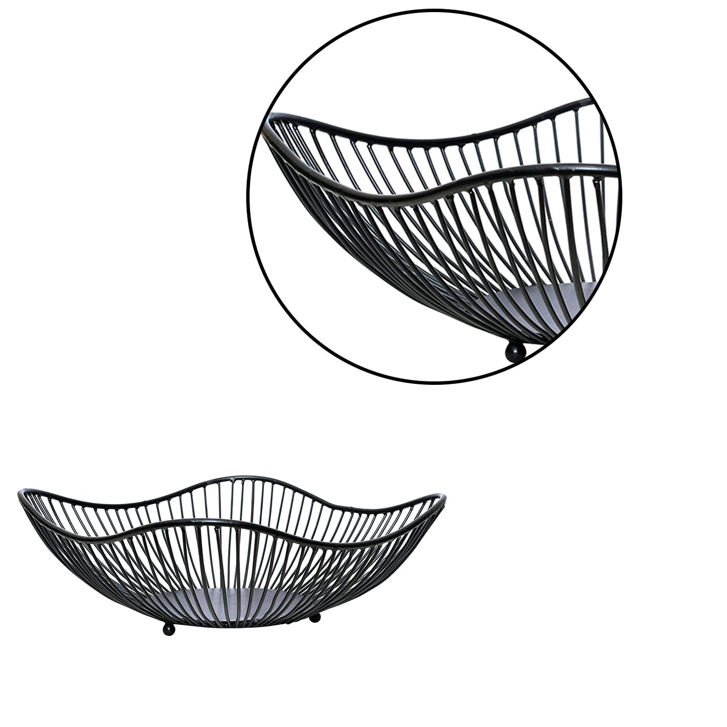 Fruit Basket Kitchen Stand vegetable basket rack stand for kitchen | Round Net baskets for storage Metal basket fruit stand storage baskets (BLACK)