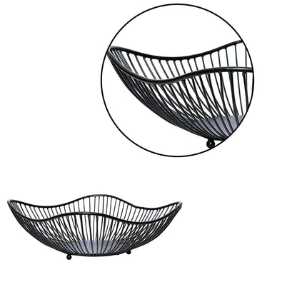 Fruit Basket Kitchen Stand vegetable basket rack stand for kitchen | Round Net baskets for storage Metal basket fruit stand storage baskets (BLACK)