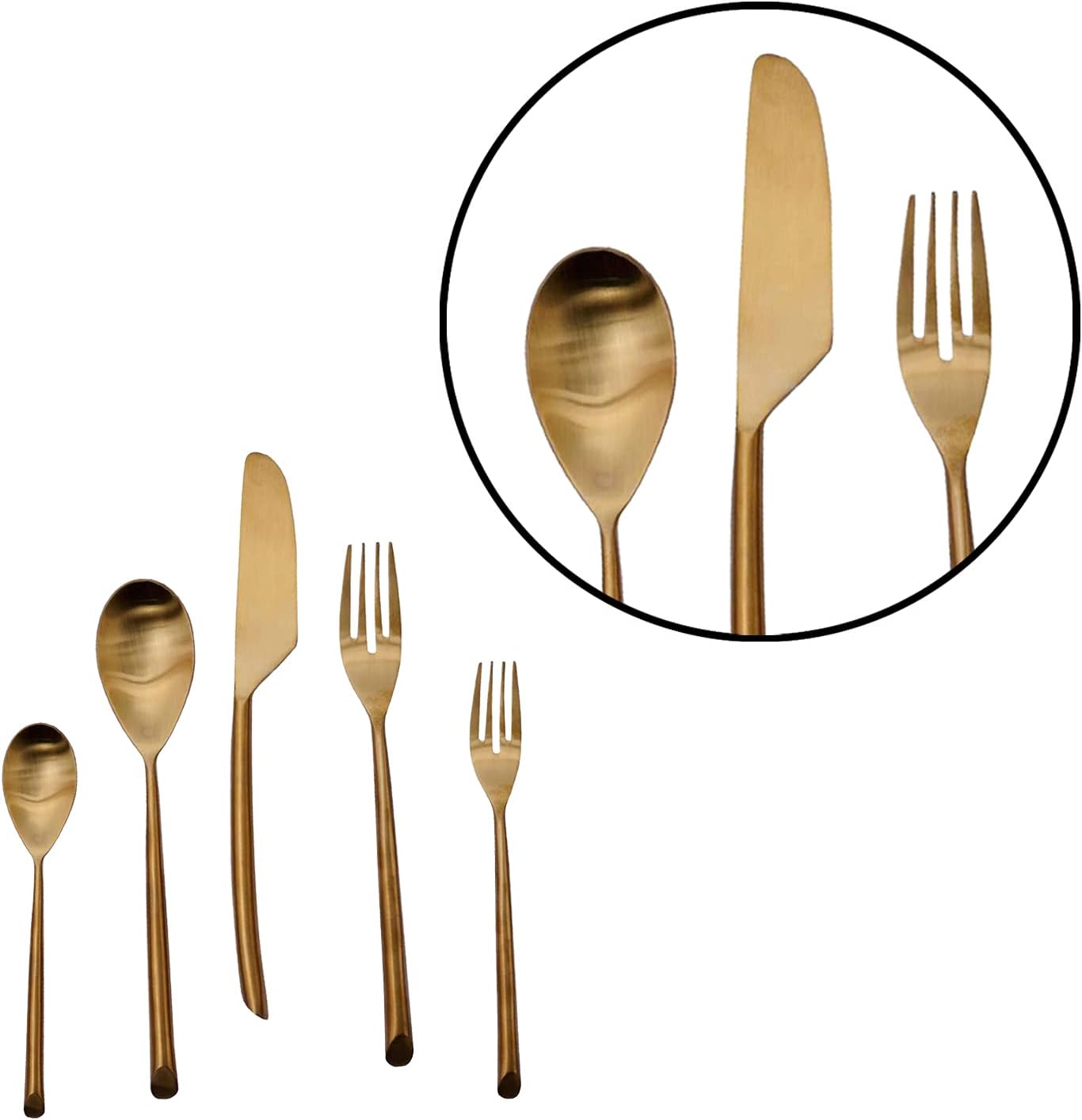 Cutlery Set of 5 Pieces Dinner Spoon, Fork & Knife Set Stainless Steel - Table Spoon, Tea Spoon, Fork & Knife Flatware for Dining Table Gifts(Gold)