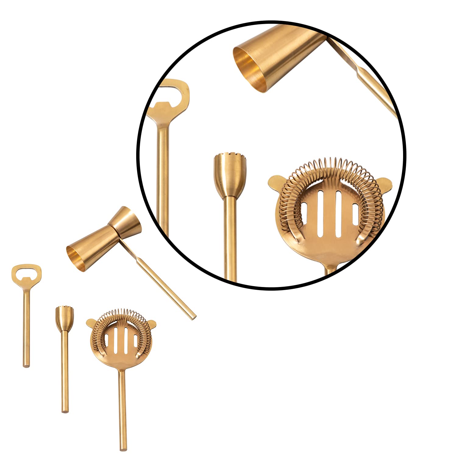 Bar Tools Accessories for Cocktails/Mocktails Stainless Steel Accessories Set of 4 | Perfect for Home Bar Gift Box Packaging (Gold)