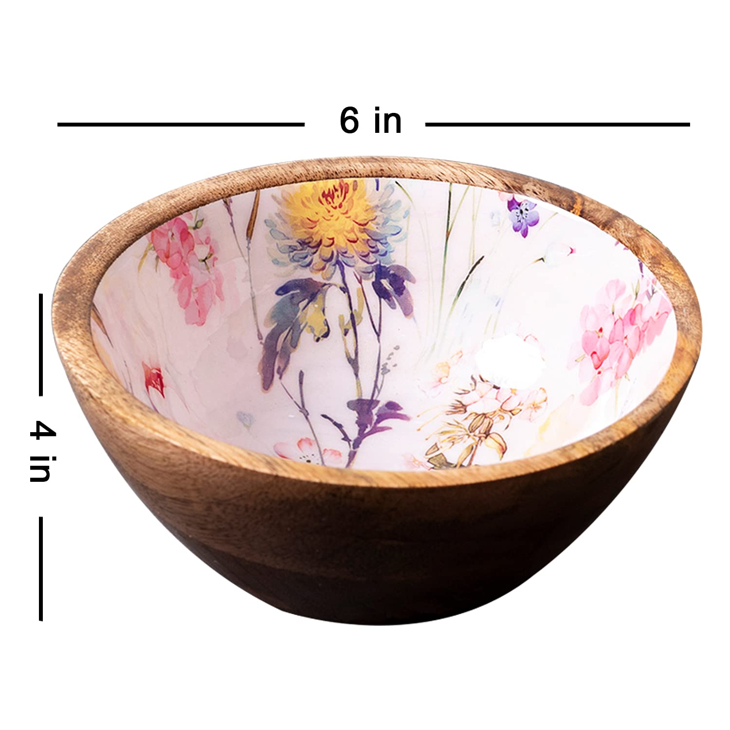 Bowl Snacks Mixing Bowls for Kitchen | Salad Bowl Printed Wooden Desert Bowl for Serving Mixing Bowl Mango Wood with Decaling Print