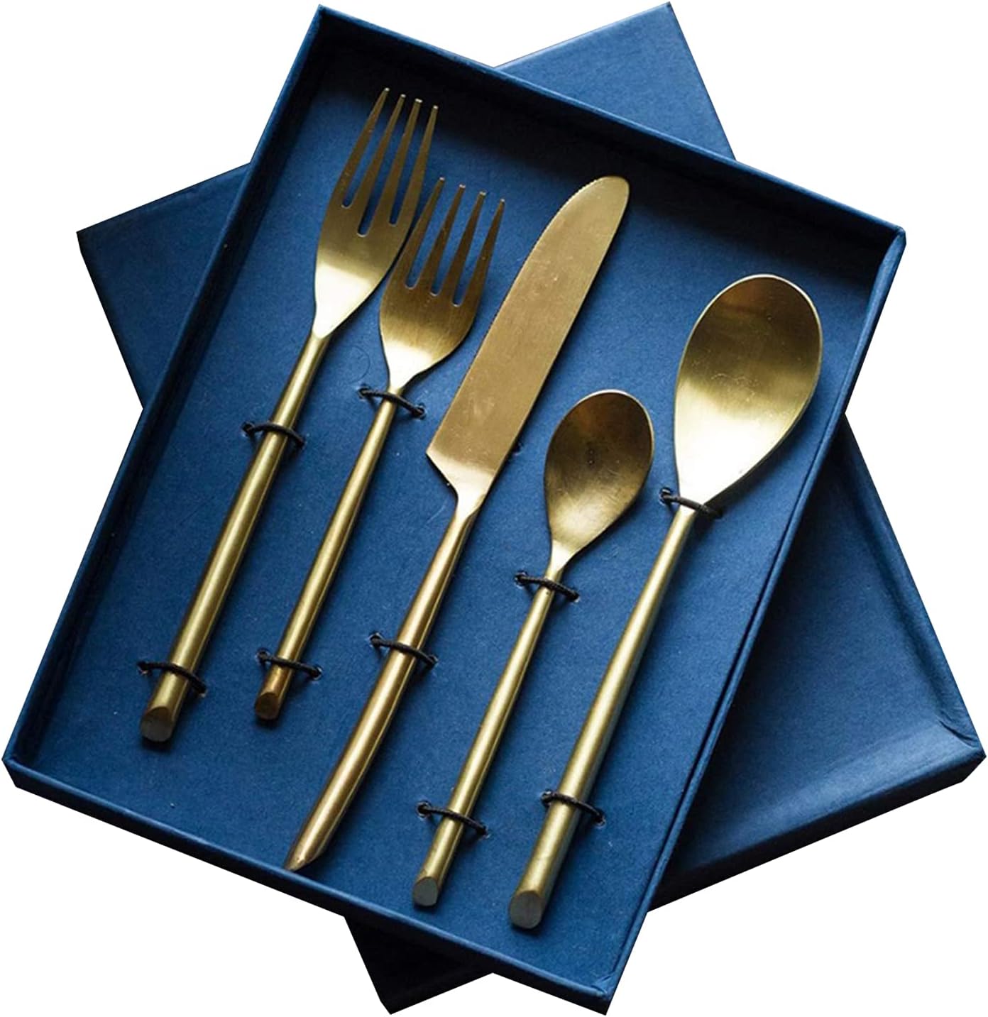 Cutlery Set of 5 Pieces Dinner Spoon, Fork & Knife Set Stainless Steel - Table Spoon, Tea Spoon, Fork & Knife Flatware for Dining Table Gifts(Gold)