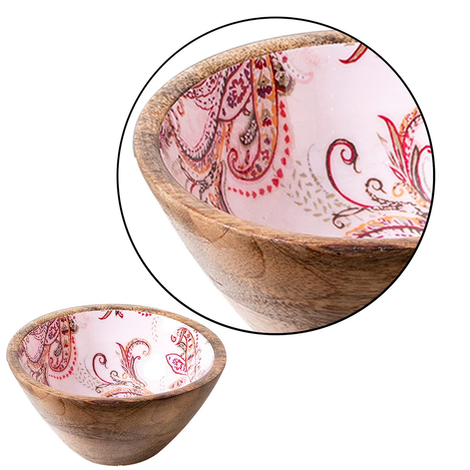 Bowl Snacks Mixing Bowls for Kitchen | Salad Bowl Printed Wooden Desert Bowl for Serving Mixing Bowl Mango Wood with Decaling Print