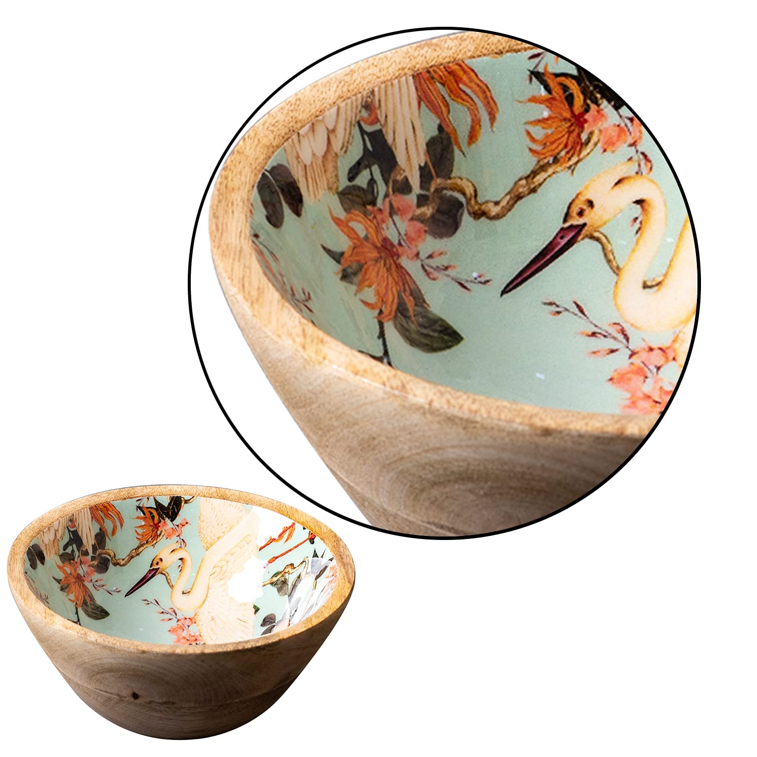 erving Snacks Bowls Wooden for Dry Fruits Mango Wood with Decaling Duck Print with Clear Enamel Design