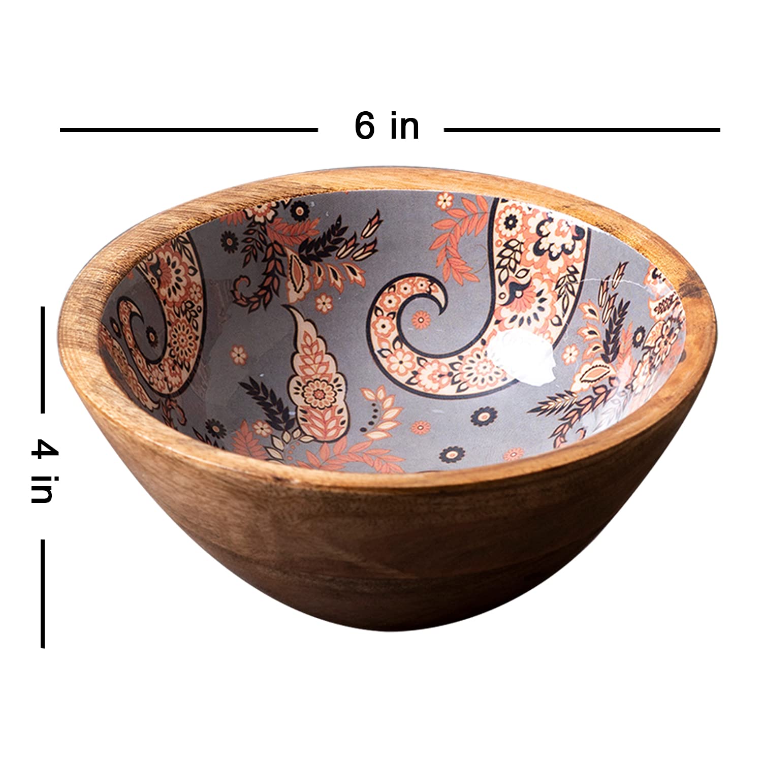 Bowl for Snacks Mixing Bowls for Kitchen | Salad Bowl Printed Wooden Desert Bowl for Serving Mixing Bowl Mango Wood with Decaling Print