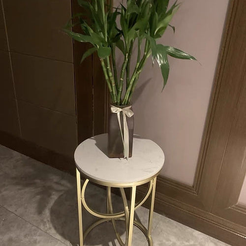 Galloy White Round End Table With Marble Top