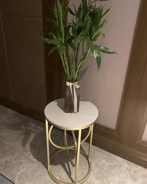 Galloy White Round End Table With Marble Top