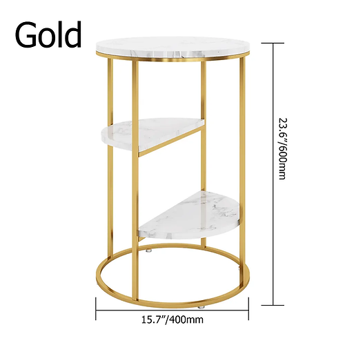 Galloy Gold End Table With 3 Tier Marble Shelf