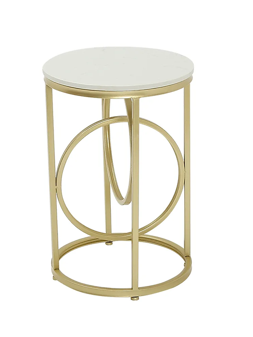 Galloy White Round End Table With Marble Top
