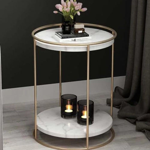Galloy Tow Layers Marble Side Table (Gold)