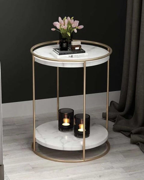 Galloy Tow Layers Marble Side Table (Gold)