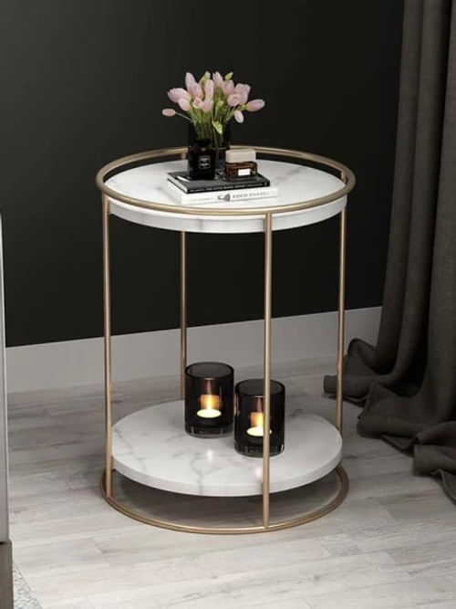 Galloy Tow Layers Marble Side Table (Gold)