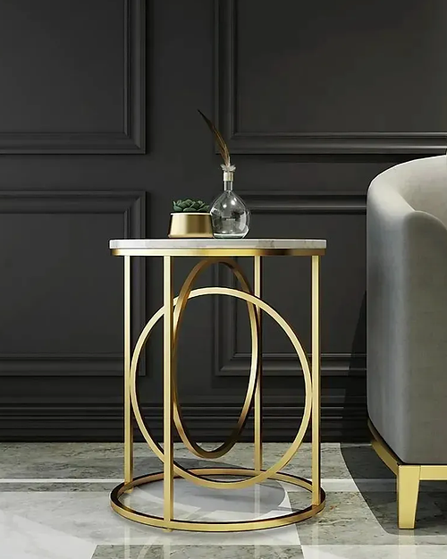 Galloy White Round End Table With Marble Top