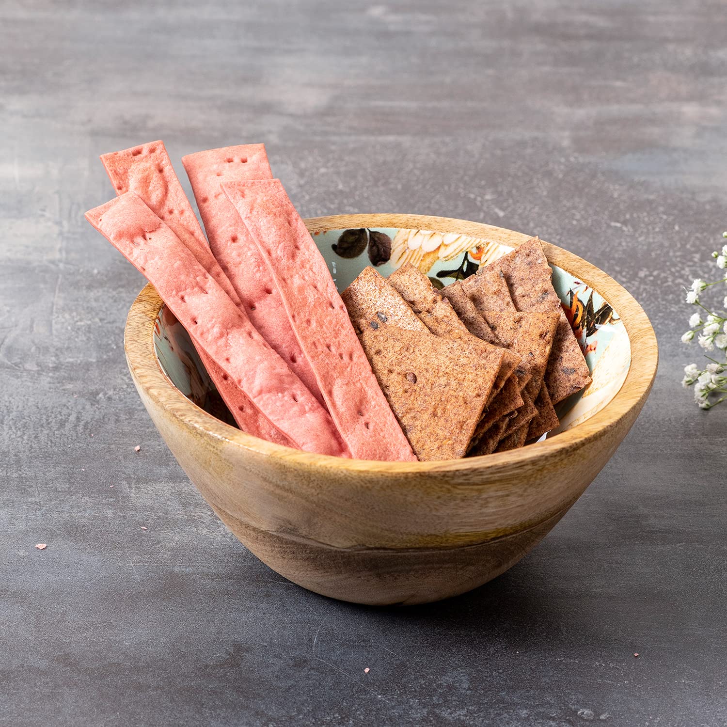 erving Snacks Bowls Wooden for Dry Fruits Mango Wood with Decaling Duck Print with Clear Enamel Design