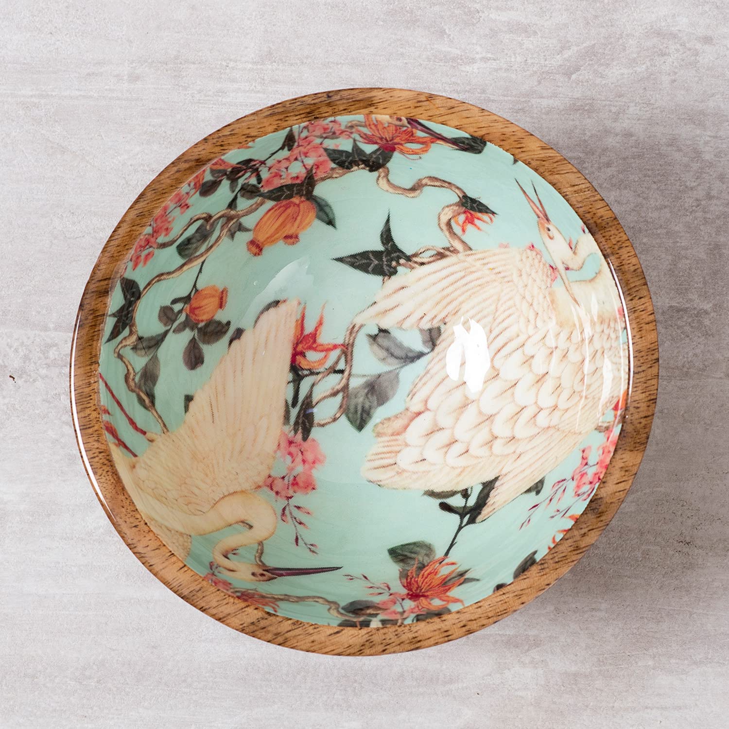 erving Snacks Bowls Wooden for Dry Fruits Mango Wood with Decaling Duck Print with Clear Enamel Design