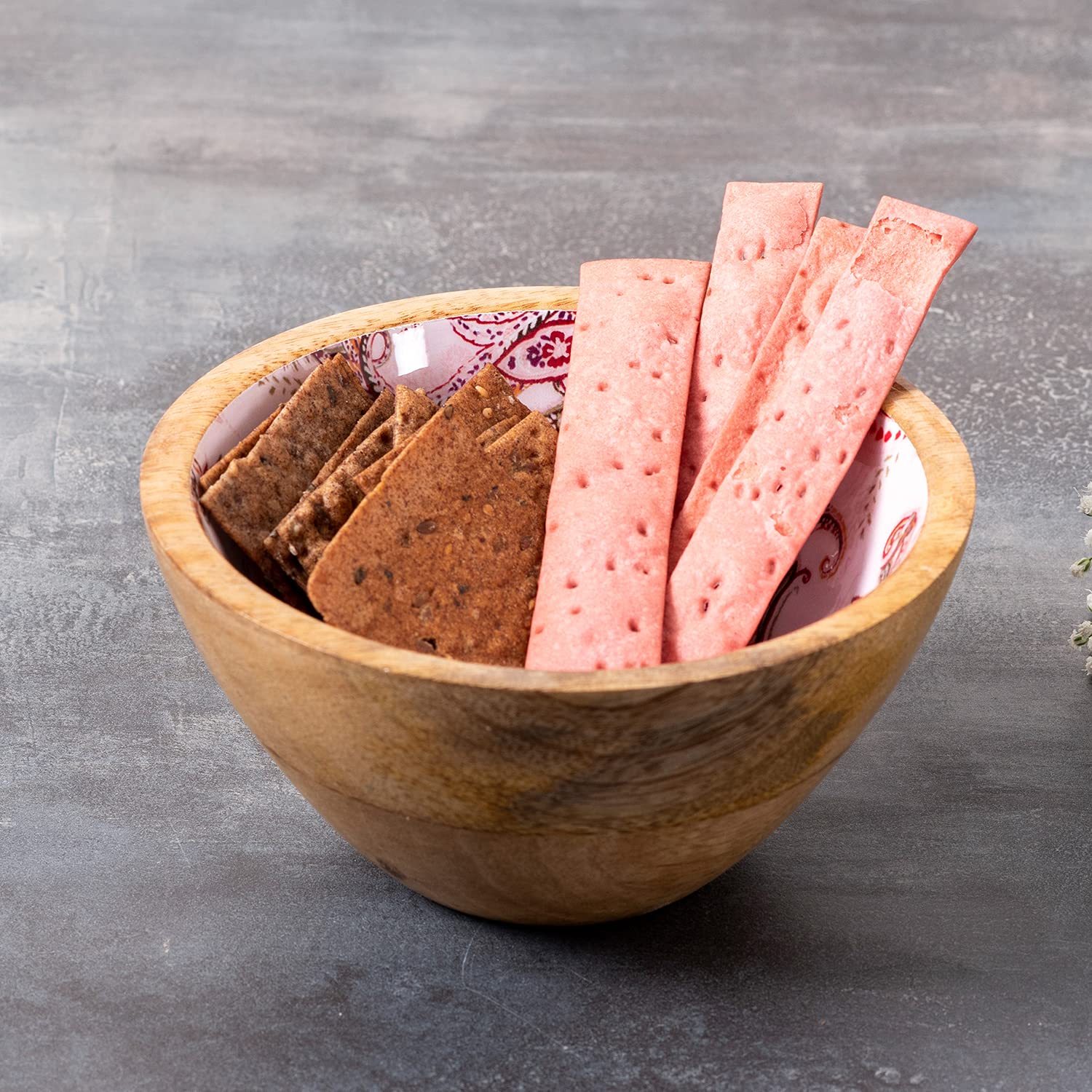 Bowl Snacks Mixing Bowls for Kitchen | Salad Bowl Printed Wooden Desert Bowl for Serving Mixing Bowl Mango Wood with Decaling Print