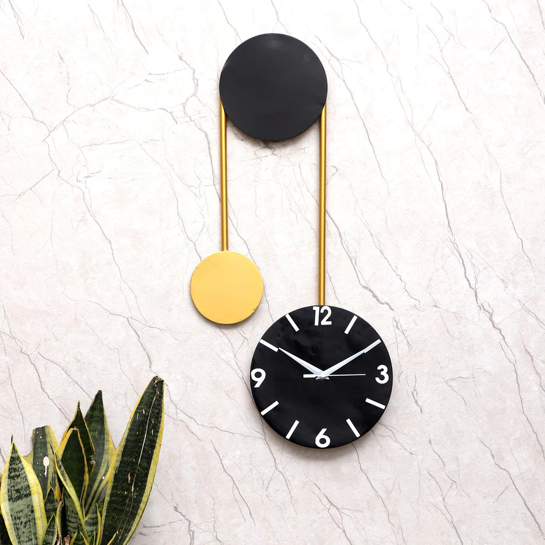 Black & Gold Hanging Dial Wall Clock